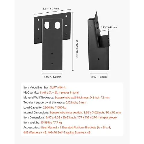 VEVOR Halterungen mit 8°-Neigung, Plattformhalterung, passend für 88,9 x 88,9 mm Holz, 1000 kg Tragkraft, Hirschständerhalterung für Hochsitze, Jagd-Hochsitze, Schießbuden, 4 Stück – Bild 6