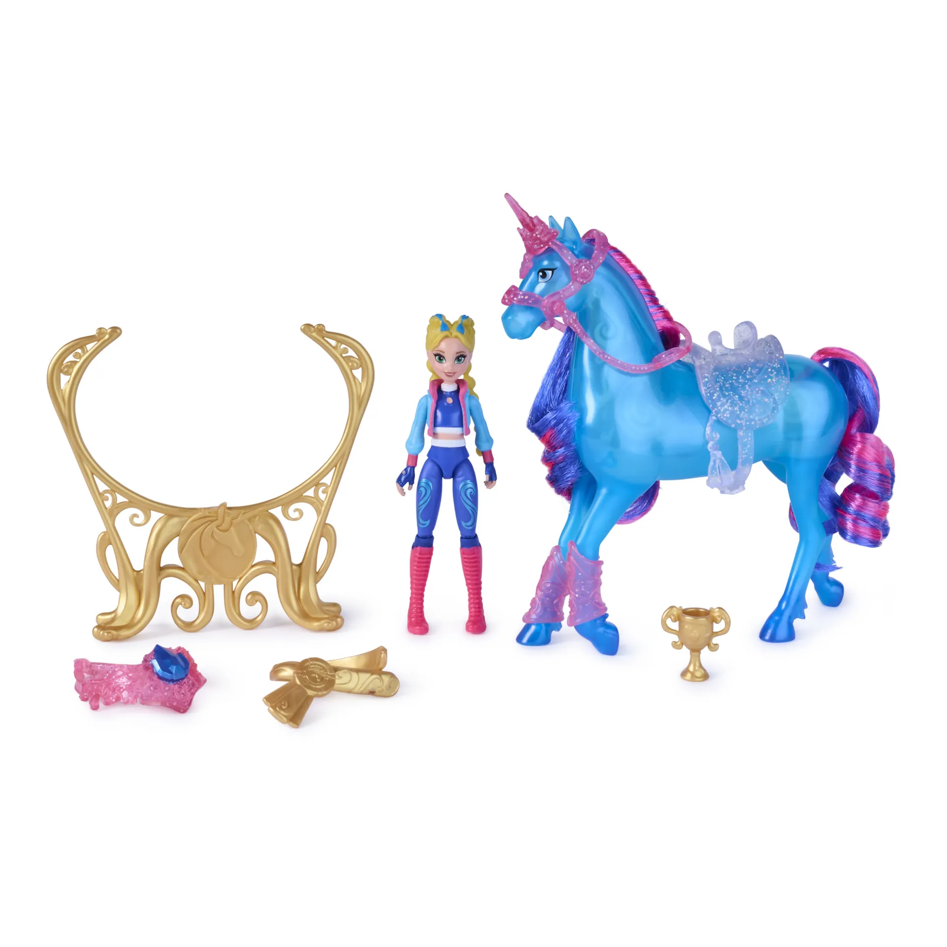 Unicorn Academy - Train and Glow River mit Isabel Set, ca 12 cm Originalfiguren zur Netflix Serie, mit Leuchtfunktion und Trainingszubehörteilen – Bild 2