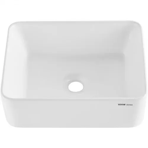 VEVOR Rechteckiges Aufsatzwaschbecken Waschbecken, 406 x 305 x 133 mm, Badezimmer-Aufsatzwaschbecken über der Theke, Keramikwaschbecken moderner Stil, für Toiletten, Hotels, Restaurants, helles Weiß – Bild 9