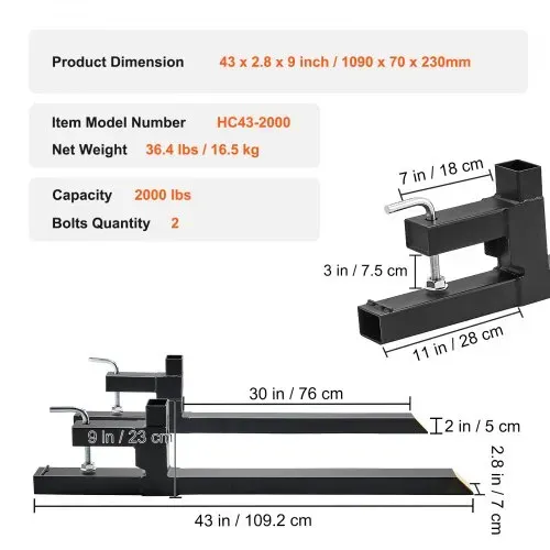 VEVOR 2x Palettengabeln Anklemmbar 1090x70x230mm Gabelträger 907kg Tragfähigkeit Gabelzinken 109cm Gesamtlänge mit 76,2cm-Gabelblatt Gabelstapler Gabelstaplerzinken Frontlader Palettenrahmen – Bild 6