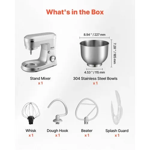 VEVOR Knetmaschine Küchenmaschine zum Backen, 1500 W Teigmaschine mit Edelstahlschüssel (5,7 L) & Knethaken & Rührbesen & Schneebesen, 10-Gang einstellbare kippbare Rührmaschine Standmixer – Bild 2