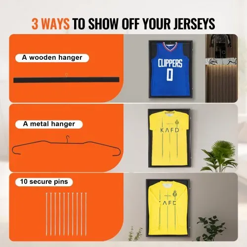 VEVOR Trikot-Präsentationsrahmen 590x790x40mm abschließbare Schattenbox für Sporttrikots mit 98 % UV-Schutz PC-Glas und Kleiderbügeln für Baseball- Basketball- Football- Hockey-Trikots und -Uniformen – Bild 4