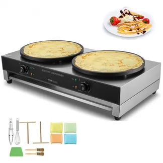 VEVOR elektrischer Crepemaker Crepe-Maschine mit Doppelkopf 6000 W flache Crepe-Grillplatte, Pfannkuchenherd aus Edelstahl, Cerealien-Pfannkuchenherd, Temperaturregelung (kein Stecker) VEVOR elektrischer Crepemaker Crepe-Maschine mit Doppelkopf 6000 W flache Crepe-Grillplatte, Pfannkuchenherd aus Edelstahl, Cerealien-Pfannkuchenherd, Temperaturregelung (kein Stecker)