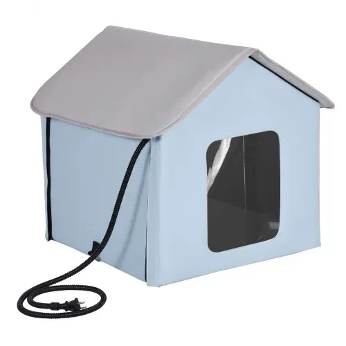 VEVOR Katzenhütte 47x42x47 cm, Katzenhaus, Katzenhöhle, Katzenunterschlupf aus 600D Oxford-Gewebe mit Beheiztem Kissen, Temperaturerhöhung bis 20 °C, für den Winter, Blau (klein) – Bild 10