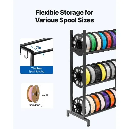 VEVOR Filament Lagerregal für 3D-Drucker, 5 Ebenen, Filamentspulenhalter, 635 x 320 x 1300 mm Tragkraft 45,3 kg pro Ebene, 3D-Druckerzubehör Organizer für 3D-Druckstudio, Werkstatt, Schwarz – Bild 3