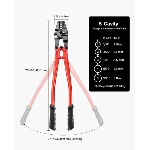 VEVOR Crimp-Werkzeug 60,96 cm Crimpzange Crimpzange 1/16 3/32 1/8 5/32 3/16 Zoll 2 in 1 Werkzeug Crimphand Kabelschuhe Quetschzange aus Legierter – Bild 6
