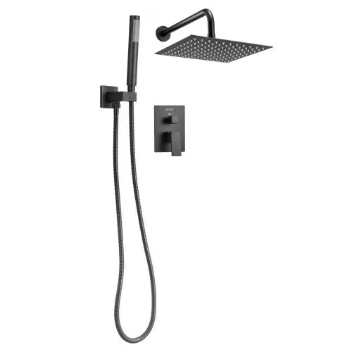 VEVOR Duscharmatur Regenduschsystem fürs Badezimmer Duschsystem mit 254 mm quadratischen Regenduschkopf & Handbrause, wandmontierte Badezimmerarmaturen mit Messingventil & Zierset, Mattschwarz – Bild 8
