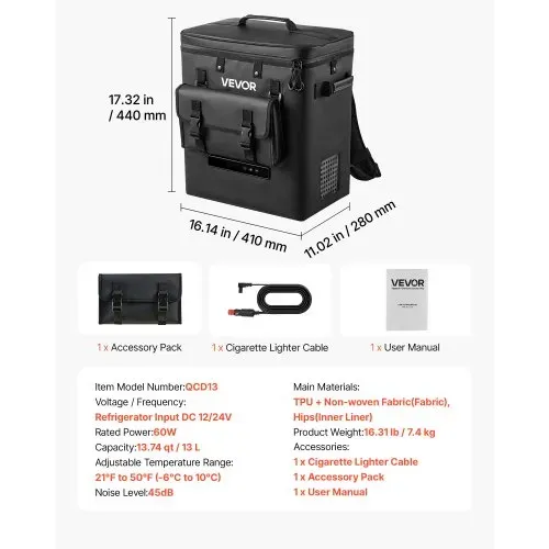 VEVOR Kompressor Kühlbox 13 L, Elektrischer Autokühlschrank, Mini Kühlbox -6 °C bis 10 °C, 12/24 V DC, Tragbarer Reisekühlschrank für Camping, Reisen, Auto, Lkw, Wohnmobil, SUV und Boot – Bild 6