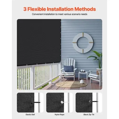 VEVOR 90 % Sonnenschutztuch Sichtschutz Schattenabdeckung (305 x 305 cm) für Pergola mit Edelstahlösen, Sonnensegeltuch mit 140 g/m² HDPE-Material, für Outdoor Terrasse Garten Hinterhof (Schwarz) – Bild 4