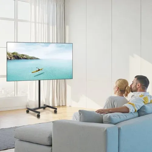 VEVOR rollbarer TV-Ständer Standfuß Fernsehstand für 431,8-1397 mm flach & Curved-TVs, tragbarer TV Bodenständer bis zu 20 kg (Max. VESA 200 x 200 mm) für Wohnzimmer Schlafzimmer Büro Outdoor – Bild 7