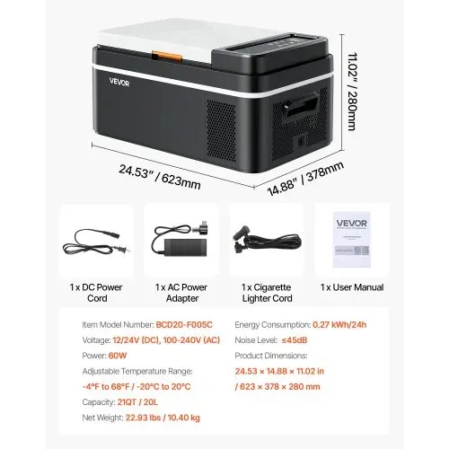VEVOR Kompressor Kühlbox 20 L,12/24V DC Elektrische Gefrierbox mit App-Steuerung, 100–240 V AC Autokühlschrank für Camping Reisen Lastkraftwagen Angeln, Thermoelektrische Kühlbox Tragbar – Bild 6