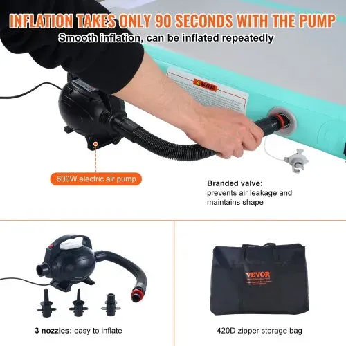 VEVOR Gymnastik-Luftmatte 10 cm Dick Aufblasbare Gymnastik-Tumbling-Matte, Tumbling-Bahn mit Elektrischer Pumpe, Trainingsmatten für den Heimgebrauch/Fitnessstudio /Yoga/Cheerleading/Strand/Park Grün – Bild 3