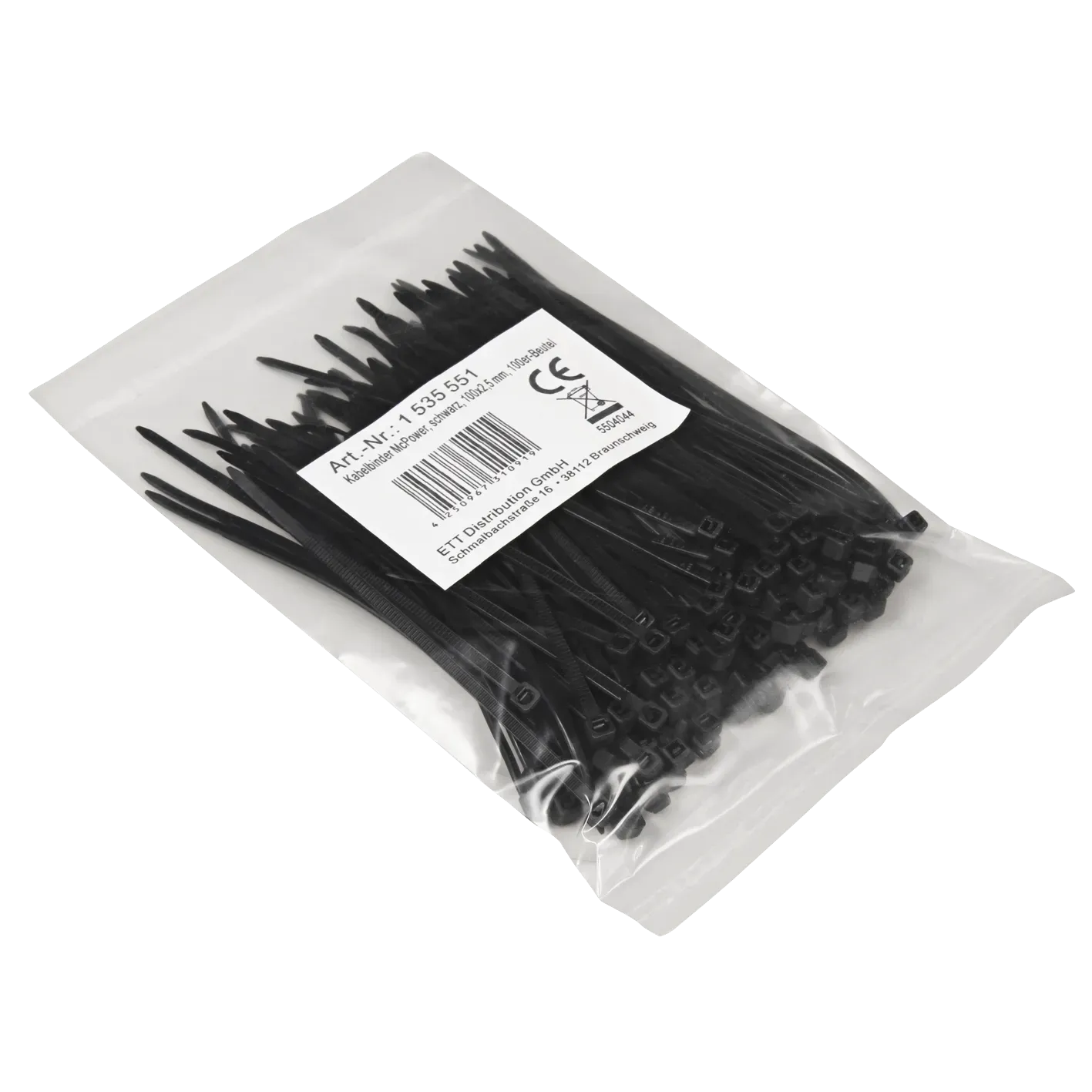 Kabelbinder McPower, schwarz, 100x2,5mm, 100er-Pack, UV beständig – Bild 2