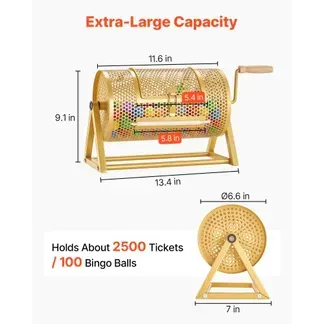 VEVOR Tombola Trommel, 295xØ167mm, Lostrommel mit Fassungsvermögen von 2500 Lose oder 100 Lotteriebälle, Gewinnspieltrommel mit Kurbel & Dreiecksständer, für Veranstaltungen & Feiern, Gold VEVOR Tombola Trommel, 295xØ167mm, Lostrommel mit Fassungsvermögen von 2500 Lose oder 100 Lotteriebälle, Gewinnspieltrommel mit Kurbel & Dreiecksständer, für Veranstaltungen & Feiern, Gold