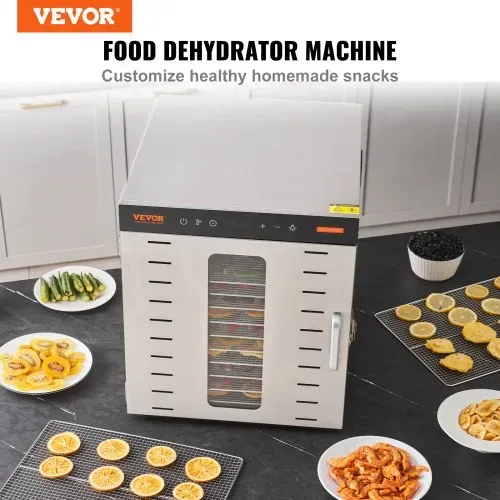 VEVOR 1000 W Dörrautomat Edelstahl, 377 x 285 mm 10 Stk. Tabletts 360° Trocken, Dörrgerät, Temperaturregelung, 0,5 bis 48-Stunden-Timer, Überhitzungsschutz, Rezeptheft für Fleisch Obst Gemüse VEVOR 1000 W Dörrautomat Edelstahl, 377 x 285 mm 10 Stk. Tabletts 360° Trocken, Dörrgerät, Temperaturregelung, 0,5 bis 48-Stunden-Timer, Überhitzungsschutz, Rezeptheft für Fleisch Obst Gemüse