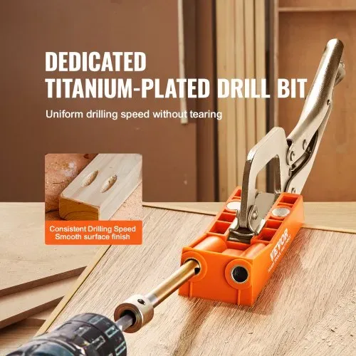 VEVOR 50 tlg. Pocket Hole Jig Kit Doppeltaschenloch mit Vierkantantriebsbit & C-Klemmen, Dübelhilfe Bohrlehre zum Bohren von Taschenlöchern und Schräglöchern, Bohrhilfe für Holzbearbeitung – Bild 3