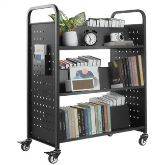 VEVOR Bücherwagen, 159 kg Tragkraft, Bibliothekswagen, 970x515x1225 mm, doppelseitiges W-förmiges Bücherregal mit Doppelbremsrollen, Abräumwagen für Wohnzimmer, Büro, Schule, Schwarz VEVOR Bücherwagen, 159 kg Tragkraft, Bibliothekswagen, 970x515x1225 mm, doppelseitiges W-förmiges Bücherregal mit Doppelbremsrollen, Abräumwagen für Wohnzimmer, Büro, Schule, Schwarz