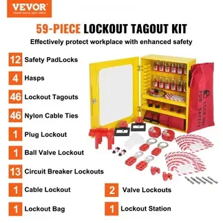 VEVOR Elektrisches Lockout-Tagout-Kit, 59-teiliges Sicherheits-Lockout-Tagout-Set mit Vorhängeschlössern, Haspen, Anhängern, Kabelbindern, Steckerverriegelung, Leistungsschalterverriegelungen VEVOR Elektrisches Lockout-Tagout-Kit, 59-teiliges Sicherheits-Lockout-Tagout-Set mit Vorhängeschlössern, Haspen, Anhängern, Kabelbindern, Steckerverriegelung, Leistungsschalterverriegelungen