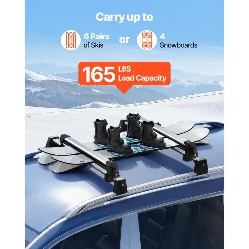 VEVOR 2 x Skiboard Snowboard Dachträger für bis zu 6 Paar Ski/4 Snowboards, 2-tlg. abschließbarer Skidachträger Autodachträgerhalte mit Gummipolsterung, Skihalter für die meisten Querträger VEVOR 2 x Skiboard Snowboard Dachträger für bis zu 6 Paar Ski/4 Snowboards, 2-tlg. abschließbarer Skidachträger Autodachträgerhalte mit Gummipolsterung, Skihalter für die meisten Querträger