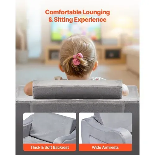 VEVOR Kindersofa Kindersessel aus 28D-Schwamm & kurzem Flor mit Armlehnen, waschbares Kindersofa, Kindercouch umwandelbares Schlafsofa Kleinkindersofa (M) für Spielzimmer Schlafzimmer Wohnzimmer Grau – Bild 3