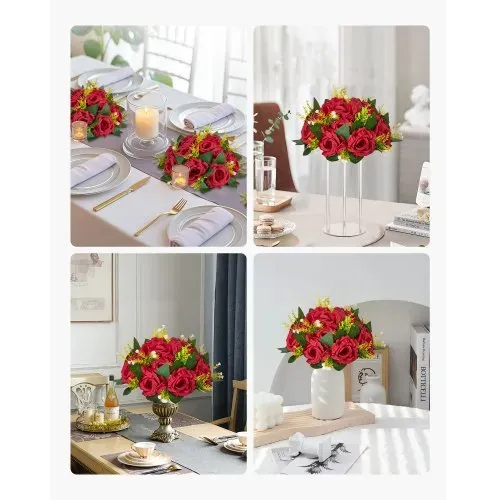 VEVOR Kunstblumen, 10 Stück, 240 x 240 x 120 mm, Kunstblumenkugeln, künstliche Blumenarrangements, Seidenrosen Blumenstrauß für Hochzeits-Tafelaufsätze, Tischdekorationen zu Hause, Partys – Bild 6