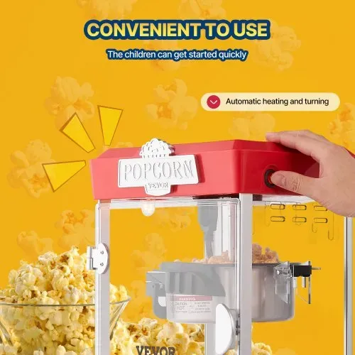 VEVOR Popcornmaschine Popcorn Maker 480 W Popcornautomat Popcorngerät 4 oz Kessel ergibt 1,5 Gal pro Ladung, Tisch-Popcornmaschine inkl. 3 Schaufeln, Popcornmaschine mit Kino-Stil Rot Café – Bild 4