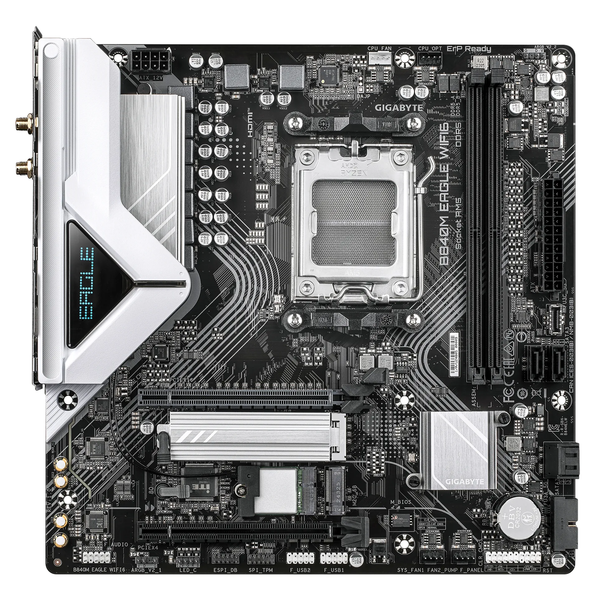 GIGABYTE B840M EAGLE WIFI6 Mainboard – AMD Ryzen 9000 Prozessoren, 5+2+2 Phasen VRM, bis zu 7600 MHz DDR5 (O.C.), 1 x M.2 PCIe 4.0 + 1 x M.2 PCIe 3.0, Wi-Fi 6, 2.5 GbE LAN, USB 3.2 Gen 1 – Bild 2