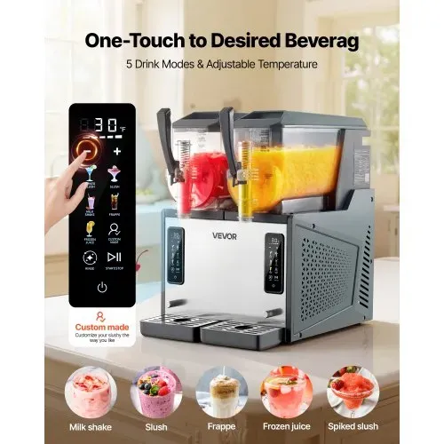 VEVOR Slush Maschine 2 x 4 L, Slusheis Eisbereiter 455 W (kein Eis nötig), Elektrische Margarita-Maschine mit Selbstreinigungsfunktion, Geeignet für Frozen Margaritas Frappés Milchshakes Shakes VEVOR Slush Maschine 2 x 4 L, Slusheis Eisbereiter 455 W (kein Eis nötig), Elektrische Margarita-Maschine mit Selbstreinigungsfunktion, Geeignet für Frozen Margaritas Frappés Milchshakes Shakes