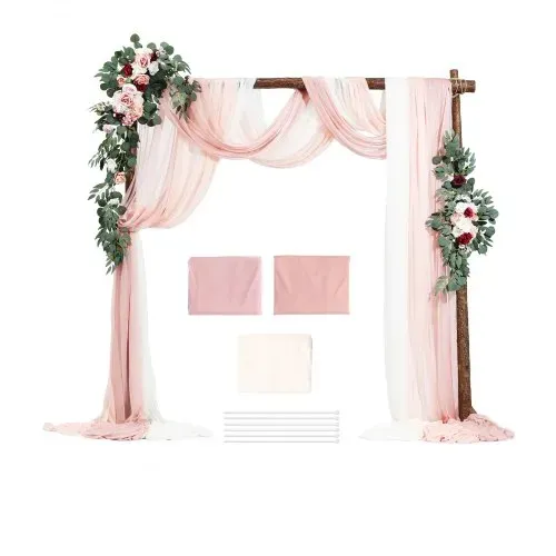 VEVOR Blumenset für Hochzeit Bogen, rosa Blumenset für Traubogen mit Vorhängen (5er-Set) – 2 Blumenarrangements, 3 transparente Vorhänge, für Zeremoniensträuße, Empfangshintergrunddekoration – Bild 8