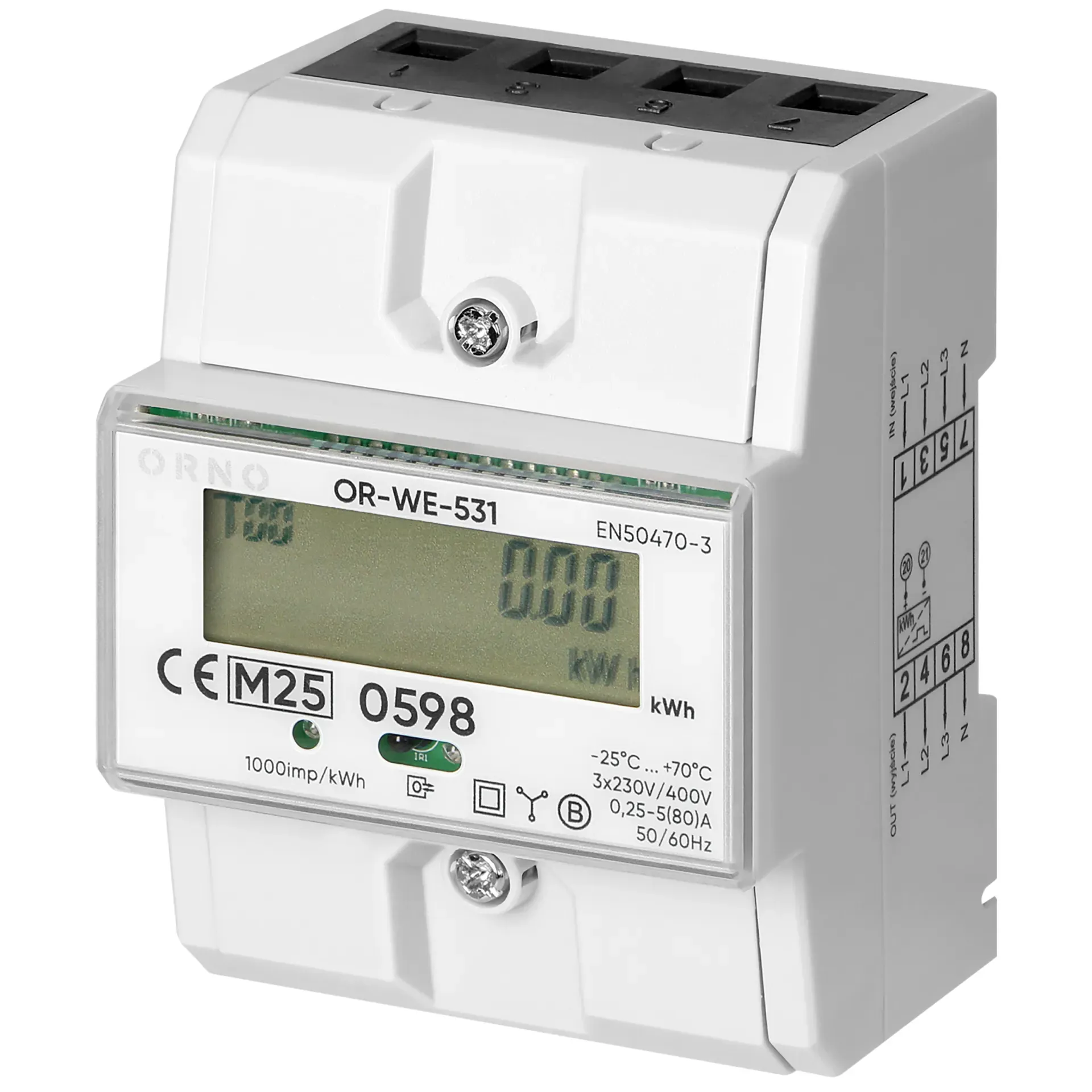 3-phasiger Stromzähler, 80A, MID, 4,3 Module, DIN TH-35mm 3-phasiger Stromzähler, 80A, MID, 4,3 Module, DIN TH-35mm