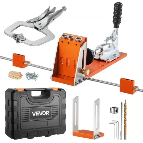 VEVOR Pocket Hole Jig Kit Taschenloch-Vorrichtungssatz 12,7-38,1 mm, Vorrichtungs-Taschenlochsystem mit Werkzeugkoffer C-Klemme Stufenbohrer Sechskantschlüssel Bohrstoppring Vierkant-Antriebsbit – Bild 9