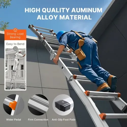 VEVOR Teleskopleiter mit A-Rahmen, 6230 mm kompakte Aluminium-Ausziehleiter, Mehrzweckleiter, Stehleiter, Anlegeleiter, Klappleiter für Hausaufgaben, Treppen, Innen- und Außendächer, 150 kg Tragkraft – Bild 5