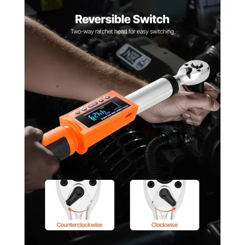 VEVOR digitaler Drehmomentschlüssel Set mit 3/8 Zoll Antrieb (6,7–135 Nm) 72 Zähne ±2 % präziser elektronischer Drehmomentschlüssel mit voreingestelltem Wert & LED-Benachrichtigung Autoreparatur – Bild 5