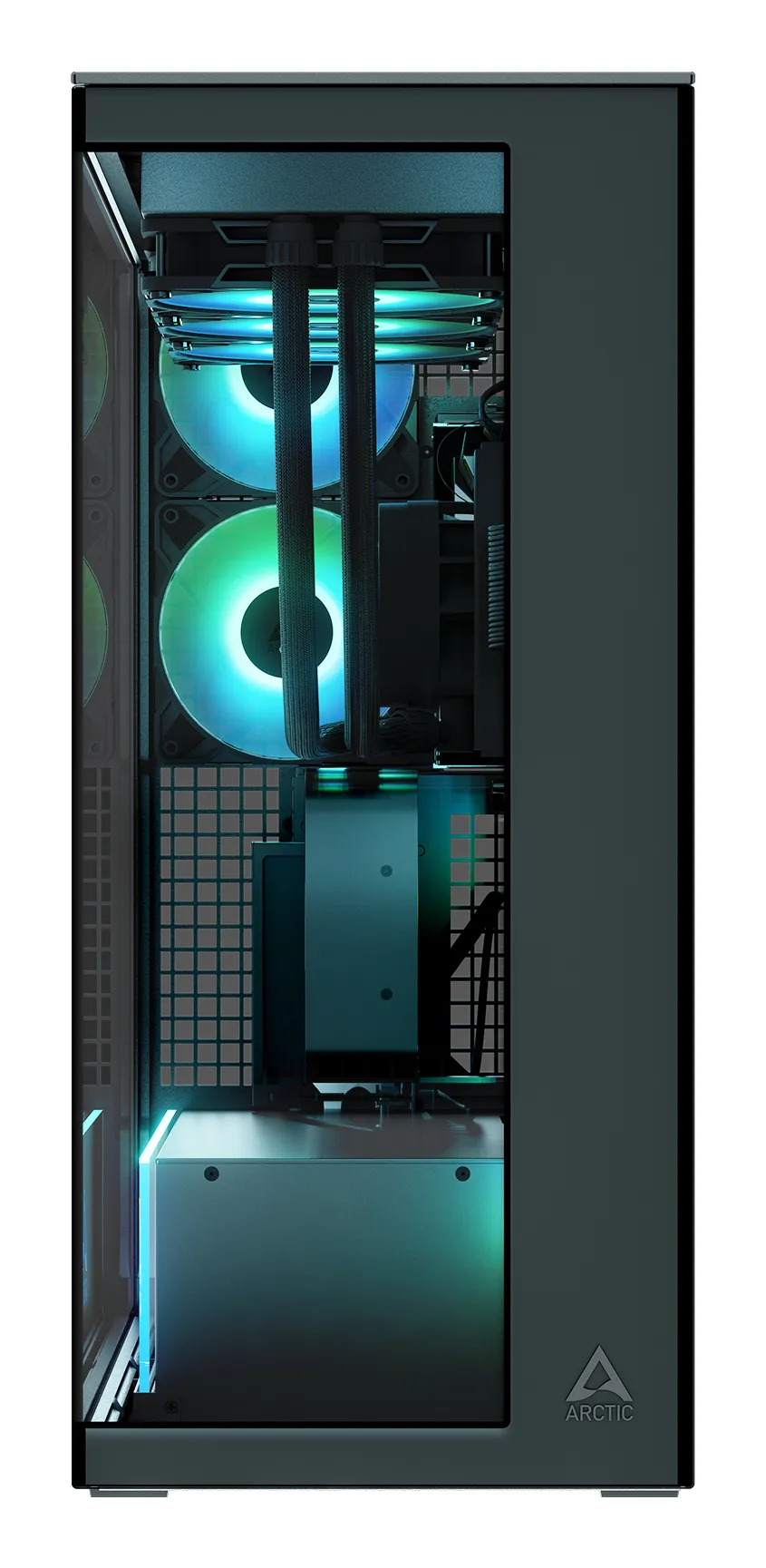 ARCTIC Xtender VG (Mirror Black) Premium E-ATX PC-Gehäuse mit vertikaler GPU-Montage – Bild 3