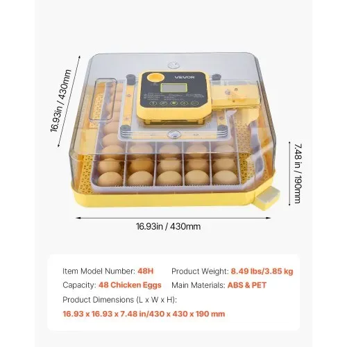 VEVOR Brutautomat Vollautomatisch 48-Eier, Eierinkubator, mit Eierwender, Temperatur- & Feuchtigkeitsregelung, Inkubator Brutmaschine zum Ausbrüten von Küken, Enten, Gänsen & Wachteln – Bild 6