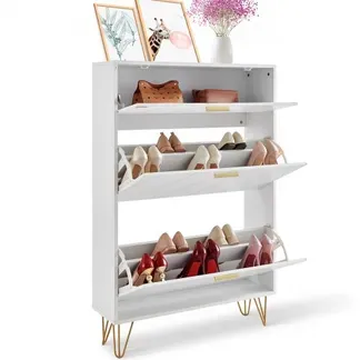 VEVOR Schuhschrank Schmal, Schuhregal Weiß, 800 x 239 x 1200 mm Schuhkipper mit 3 Klappen + oberem Staufach, Schuhkommode 68 kg Tragfähigkeit, Aufbewahrungsschrank Schuh P2-Spanplatte für Flur VEVOR Schuhschrank Schmal, Schuhregal Weiß, 800 x 239 x 1200 mm Schuhkipper mit 3 Klappen + oberem Staufach, Schuhkommode 68 kg Tragfähigkeit, Aufbewahrungsschrank Schuh P2-Spanplatte für Flur