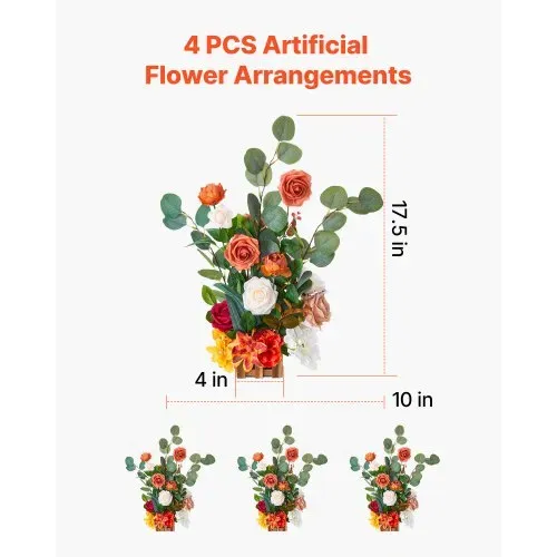 VEVOR Künstliche Blumenarrangements, 4 Stück, 450x250x250 mm Kunstblumendekorationen, orangefarbene Blumenmittelstücke für Hochzeiten, Zeremonien, Partys, Tisch-und Wohndekoration – Bild 2