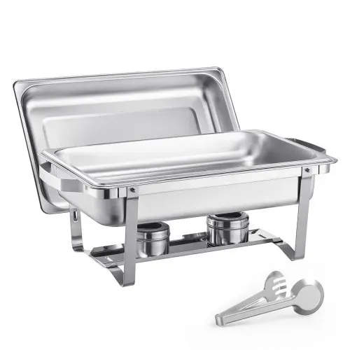 VEVOR Chafing Dish Buffet Edelstahl-Chafing Dish mit 6 Pfannen in voller Größe (7,5 L), rechteckiger Catering-Wärmespender mit Deckel & Wasserpfannenständer & Brennstoffhalter, für Partys, Silber – Bild 9