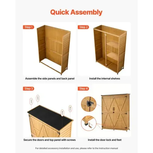 VEVOR Gartenschrank Holz, Geräteschrank mit Abschließbaren Türen & Schrägdach, Gerätehaus inkl. Regalböden & Boden, Geräteschuppen, Werkzeugschrank für Terrasse, Garten, Rasen, 121x43x162,5 cm – Bild 5