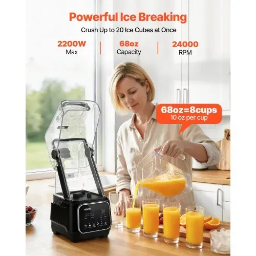 VEVOR Standmixer 2 L Smoothie Mixer mit Schutzabdeckung 2200 W Crushed Ice Maker mit Selbstreinigungsfunktion Einstellbarer Drehzahl 6 Voreingestellte Programme Smoothies Eiscrushing Pürees Schwarz VEVOR Standmixer 2 L Smoothie Mixer mit Schutzabdeckung 2200 W Crushed Ice Maker mit Selbstreinigungsfunktion Einstellbarer Drehzahl 6 Voreingestellte Programme Smoothies Eiscrushing Pürees Schwarz