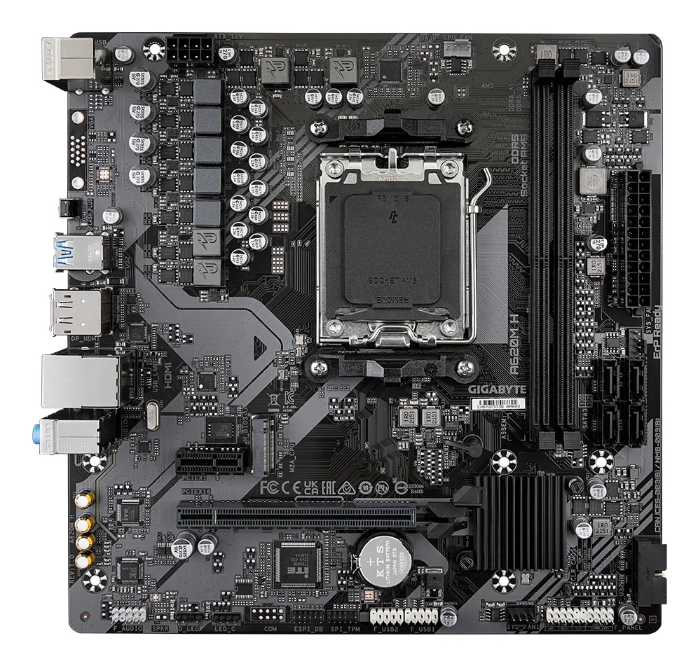 GIGABYTE A620M H Motherboard - Unterstützt AMD Ryzen 8000 CPUs, 5+2+2 Phasen Digital VRM, bis zu 7200MHz DDR5 (OC), 1xPCIe 4.0 M.2, GbE LAN, USB 3.2 Gen 1 – Bild 2