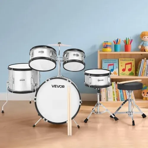 VEVOR Schlagzeug Set, 5-teilig, inkl. 40,6 cm Basstrommel, 25,4 cm Snare, 20,3 cm & 25,4 cm Tomtoms, 33 cm Standtom, 25,4 cm Crash-Becken & 20,3 cm Hi-Hat, für Kinder von 6–13 Jahren Silber – Bild 7