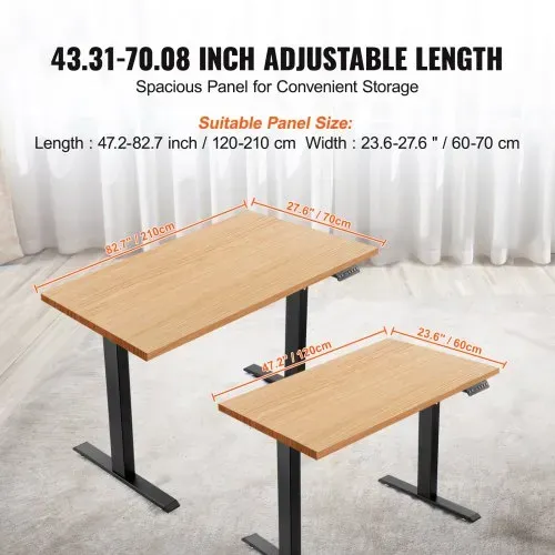 VEVOR Schreibtisch Gestell mit Doppelmotor, einstellbare Höhe 65-129 cm und Länge 110-178 cm, elektrisches Tischgestell, ergonomische Arbeitsstationsbasis, 3 Positionen (nur schwarzer Rahmen) – Bild 2