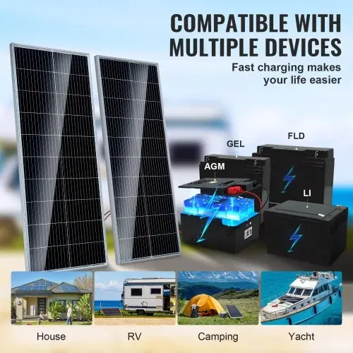 VEVOR 200W Solarpanel 2er-Set 12V monokristallinen Solarmodul plus Laderegler 16,66A Solaranlage Umwandlungsrate von 23 % Kompatibel mit AGM-, GEL-, FLD-, LI-Batterien Ideal für Wohnmobile Yachten Zuh – Bild 2