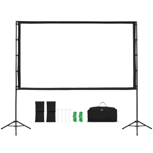 VEVOR Projektionsleinwand (100 Zoll) mit 160° Weitwinkel & Doppelstativ, Beamerleinwand für Projektor innen & außen 16:9 4K HD, tragbare Filmleinwand mit Tragetasche für Heimkino Präsentation – Bild 8