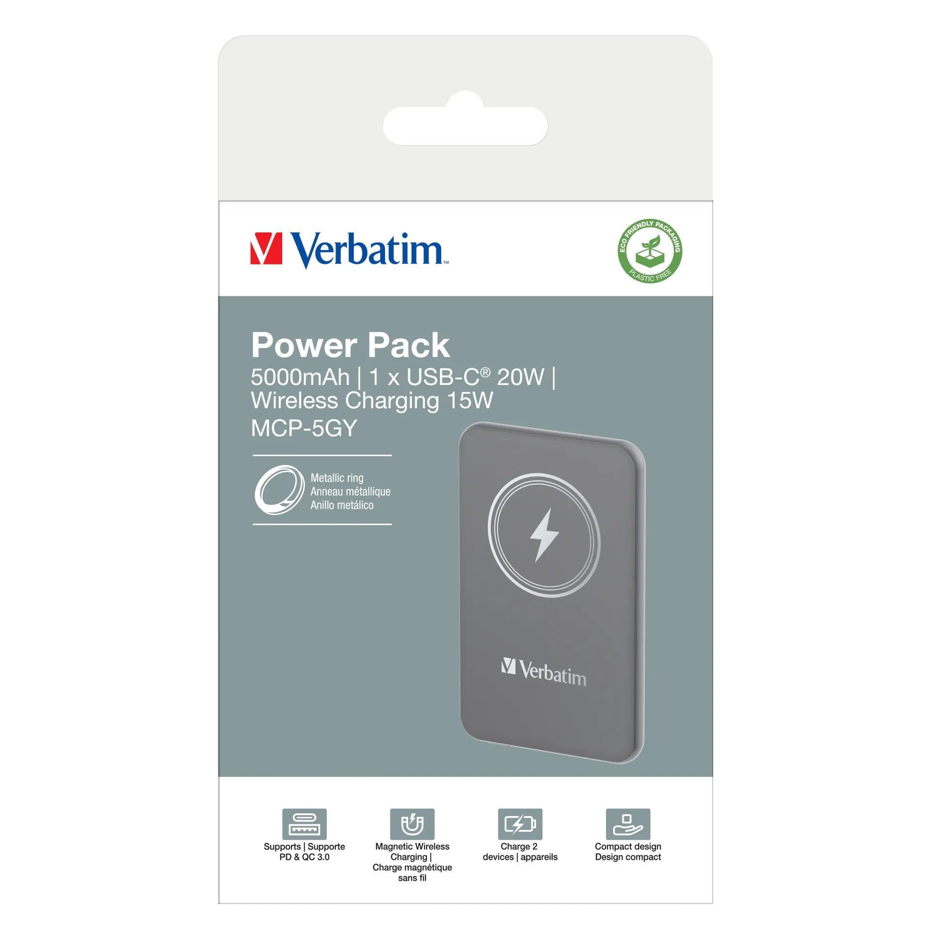 Verbatim Charge 'n' Go Lithium Polymer (LiPo) 5000 mAh Kabelloses Aufladen Grau – Bild 4