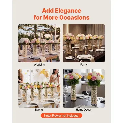 VEVOR 16 Stk. Hochzeitsvasen Tafelaufsatz Blumenvasen für Hochzeit 26 cm Hoch, Metall Tafelaufsatz Vasen mit Blumenständern, Kristall Zylindervase für Hochzeiten Party Jubiläumsfeier Zeremonie, Gold – Bild 4