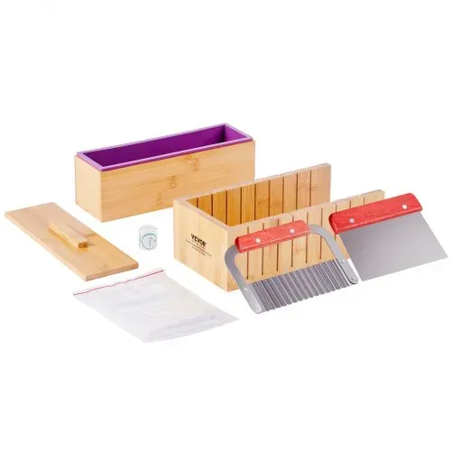 VEVOR Seifenschneider Set Seife Selb Machen 1301 mL, Seifenmachen Set Silikon, DIY Seifenherstellung Handgefertigt Seife Satz, Rechteckige Silikon Seife Form mit Bambuskasten 278 x 142 x 93 mm – Bild 8