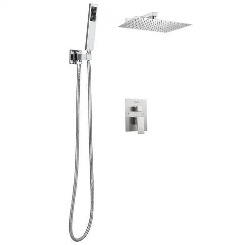 VEVOR Duscharmatur Regenduschsystem fürs Badezimmer Duschsystem mit 254 mm quadratischen Regenduschkopf & Handbrause, wandmontierte Badezimmerarmaturen mit Messingventil & Zierset, gebürstetes Nickel – Bild 8