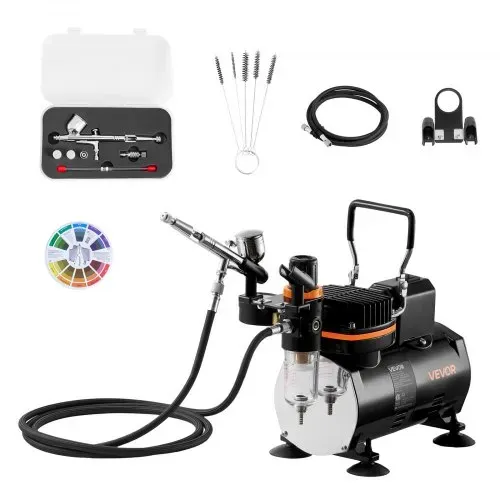 VEVOR Airbrush Set 1/6 PS mit Luftkompressor & Tank, 1 Dual Action Airbrush Pistole mit 3 Düse (0,2/0,3/0,5 mm) & Schlauch & Halterung & Reinigungsset, für Kuchendekoration Modellmalerei Nagelkunst VEVOR Airbrush Set 1/6 PS mit Luftkompressor & Tank, 1 Dual Action Airbrush Pistole mit 3 Düse (0,2/0,3/0,5 mm) & Schlauch & Halterung & Reinigungsset, für Kuchendekoration Modellmalerei Nagelkunst